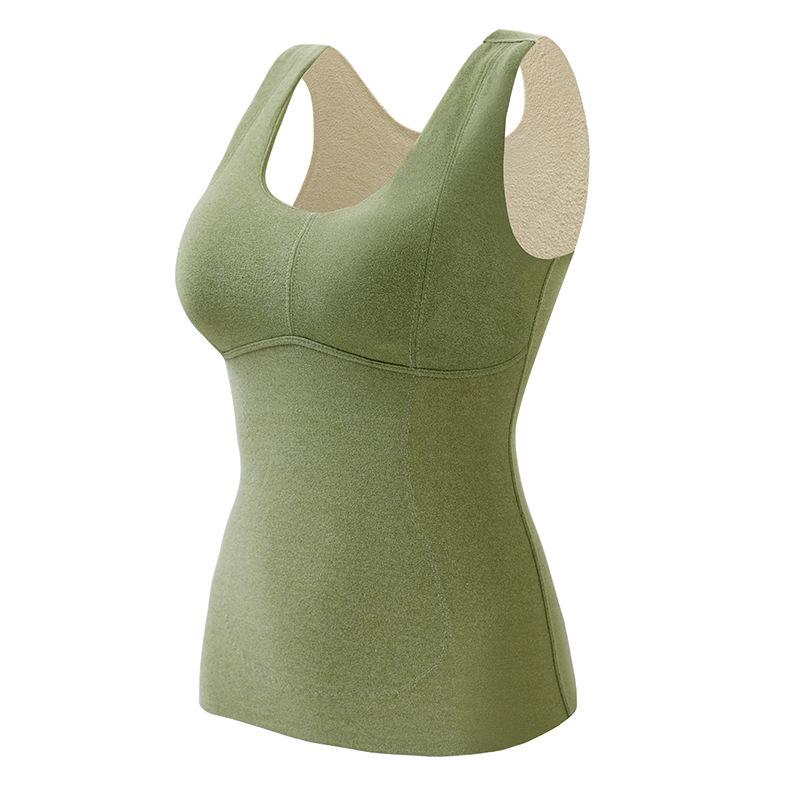 

Winter Women Thermal Vest with Chest Pads Seamless V Neck Slim Fit Elastic Sleeveless Inner Wear Bottoming Tank 4XL зелений