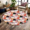 Cute Cartoon Cat Pattern Rug Print Round Rug, Living Room, Bedroom, Playroom Carpet, Non Slip Floor Mat, Gift