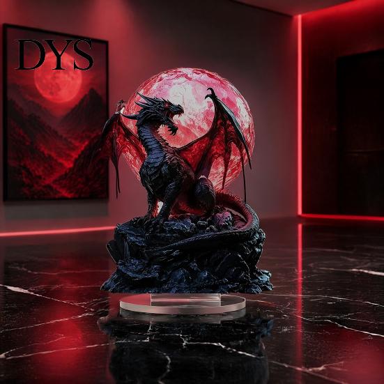 Creative Desk Ornament 2D Acrylic Dragon Moon Crystal Ball Sculpture Figurine, Waterproof Western Dark Fantasy Art Display Themed for Living