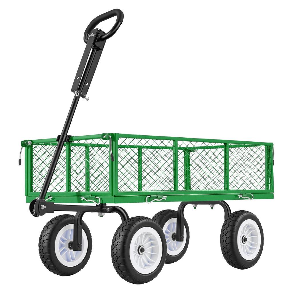 Garden Cart, 408.2 kg, Heavy Duty Steel Yard and Garden Utility Wagon with 10-Inch Tires, Outdoor Gardening Stool with Adjustable Handle, Detachable