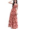 Coffee Break French Rose Floral Suspender Dress Women's Skirt Summer Small Seaside Vacation Waist Long Dress