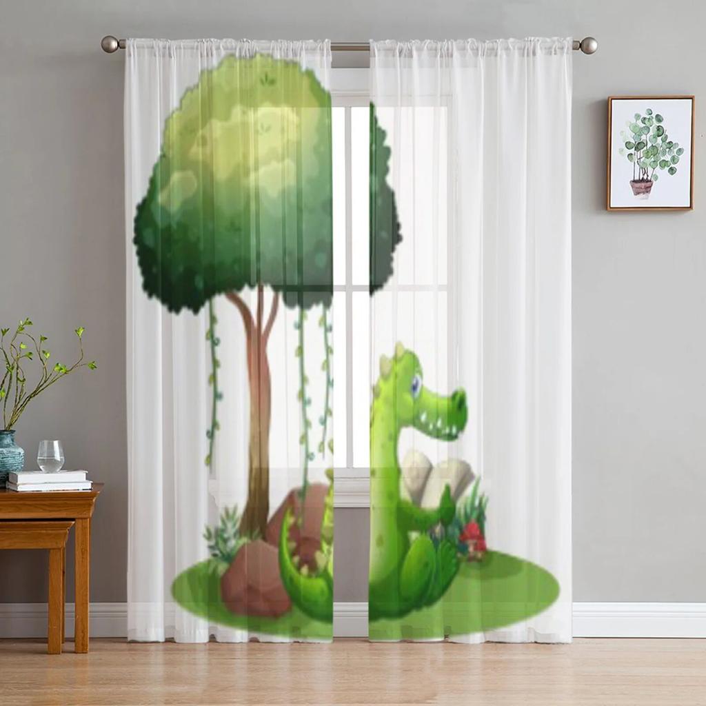 Crocodile Under Tree Tulle Curtains for Living Room Bedroom Window Sheer Curtains Kitchen Balcony Voile Curtains