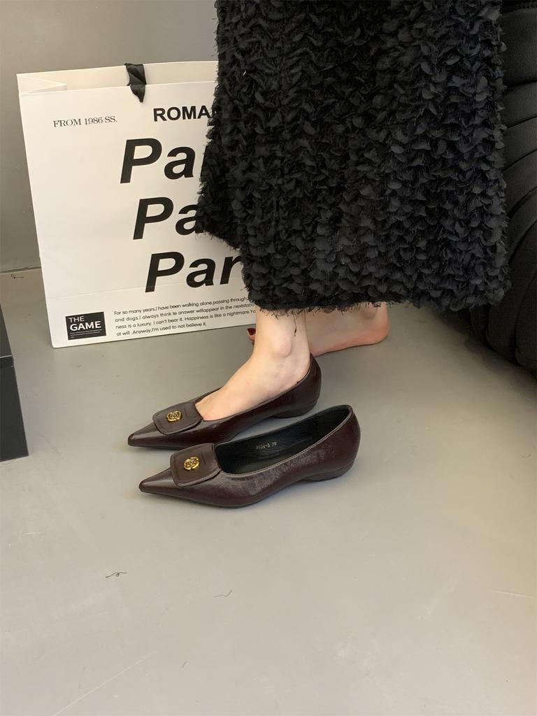 Flat Bottom Pointed French Small Fragrant Single Shoes Women's Shoes 2025 New Spring Temperament Light Mouth Black Commuter Ladyshoes