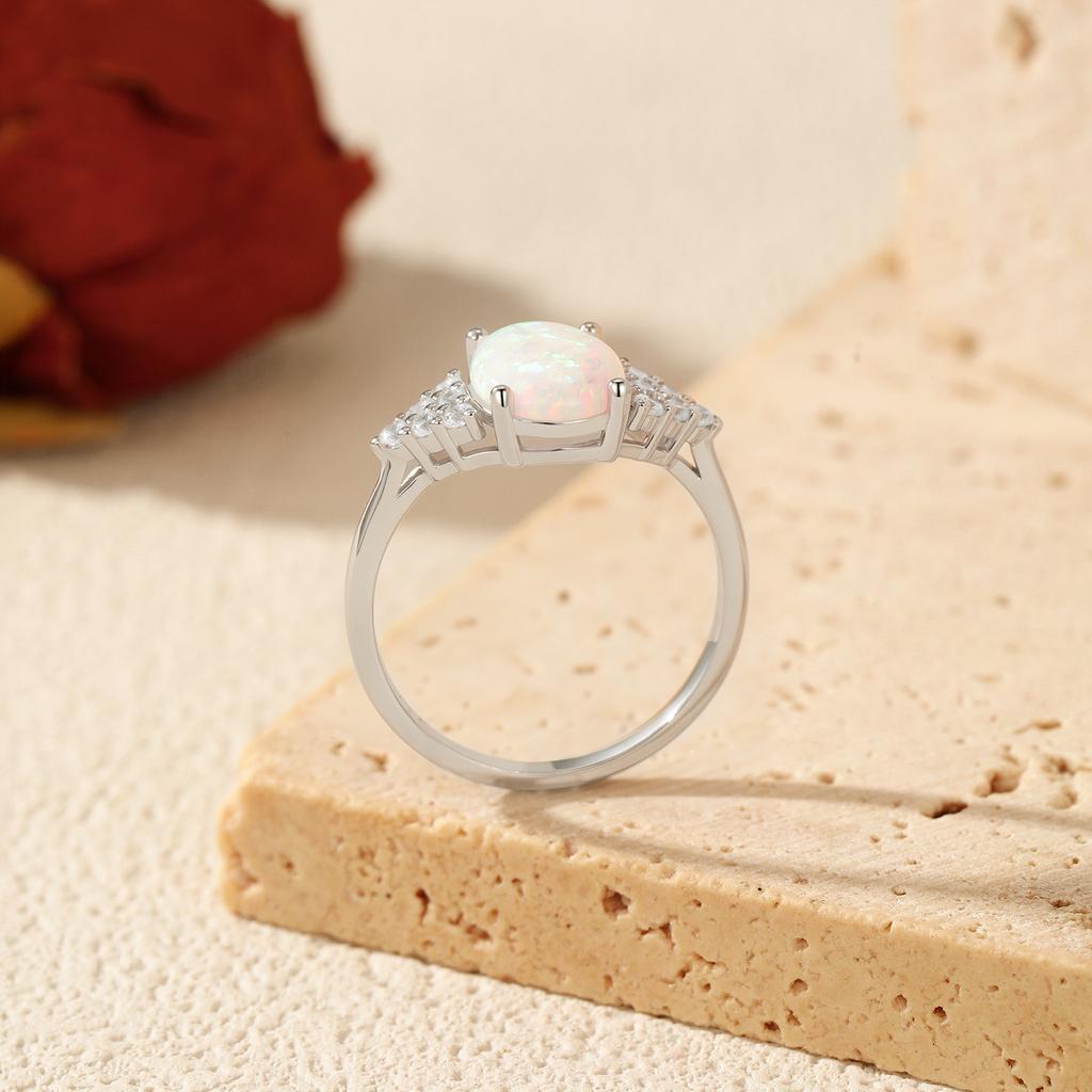 MODIAN Solid 925 Silver Elegant Oval Sweet Opal Finger Rings Classic Vintage Ring For Women Dating Fine Jewelry