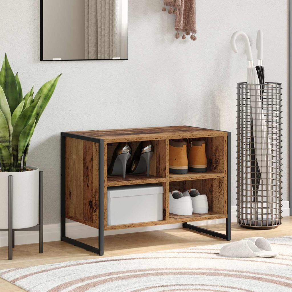 Shoe Cabinet with Storage Rustic Wood Finish 60 x 35 x 44 cm Engineered Wood