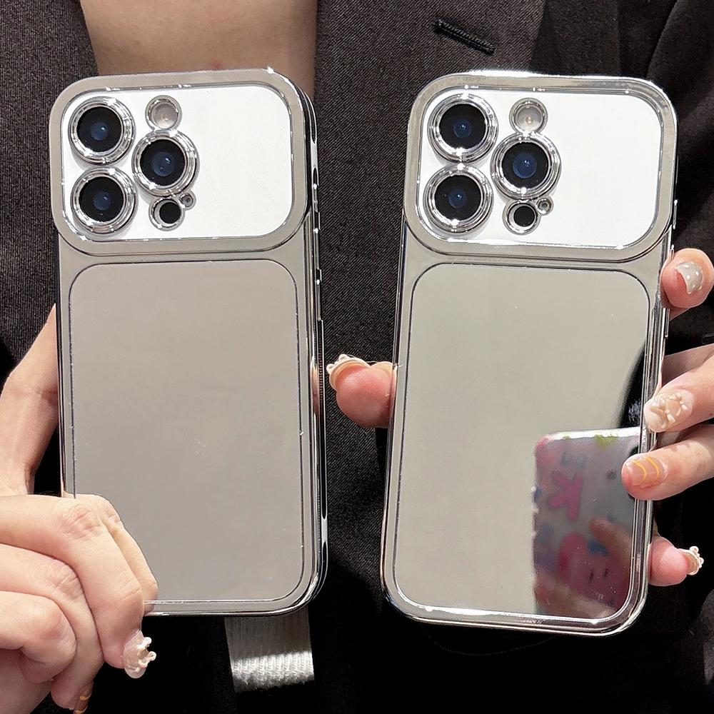 Brief Silver Touch-up Mirror Shockproof Case for iPhone 17 16 15 14 13 Pro Max Electroplated Hard Back Cover