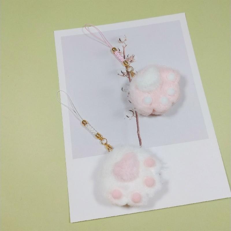 Cute Felt Cat Paws Hanging Pendant Sweet Phone Strap Bag Decoration Portable Y2K Hanging Ornament Lanyard for Girls Women