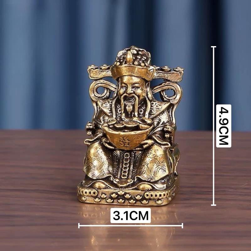 Mini Pure Brass God of Wealth Figurine • Lucky Wealth Decor for Desk, Living Room & Office