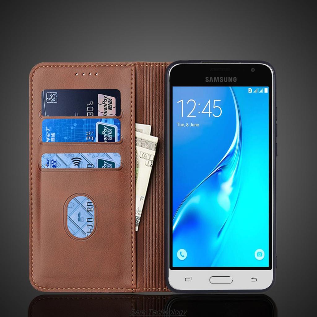 Magnetic Attraction Leather Case for Samsung Galaxy J3 2016 / Galaxy J3 Holster Flip Cover Case Wallet Phone Bags Fundas Coque