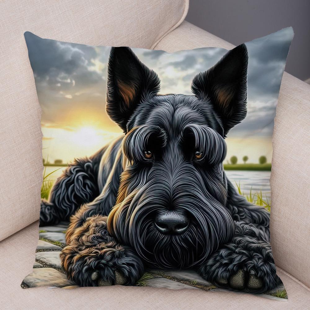 Roztomilý povlak na polštář s mini kníračem pro domácnost, oboustranný potisk, dekorace, kreslený mazlíček, zvíře, na pohovku, do auta, povlak na polštář, měkký plyšový povlak na polštář