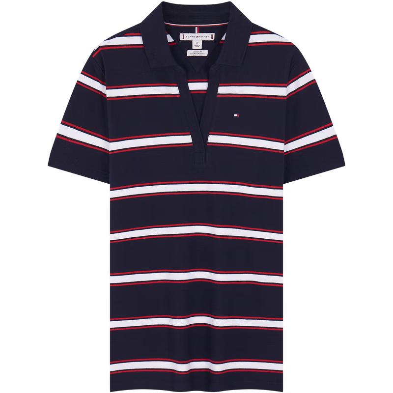 Tommy Hilfiger Women's Striped V-Neck Pique Polo Shirt