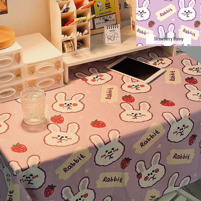 ZISIZ Strawberry Bunny Cartoon Desk Tablecloth