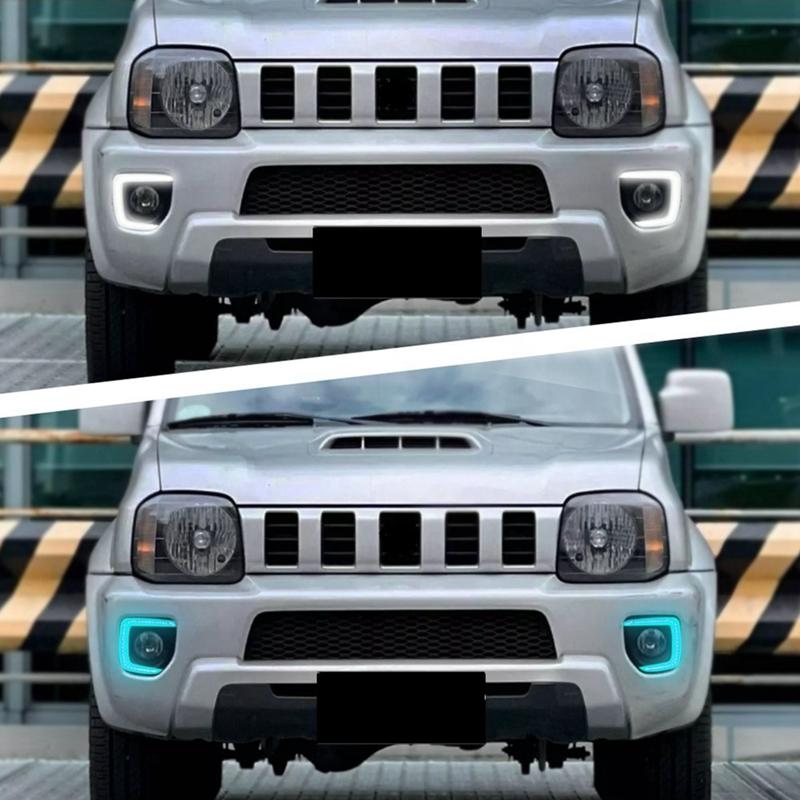 LED Daytime Running Lights For Suzuki Jimny 2012-2018 DRL Turn Signal Fog Lamps, White+Yellow+Blue Light-A58X