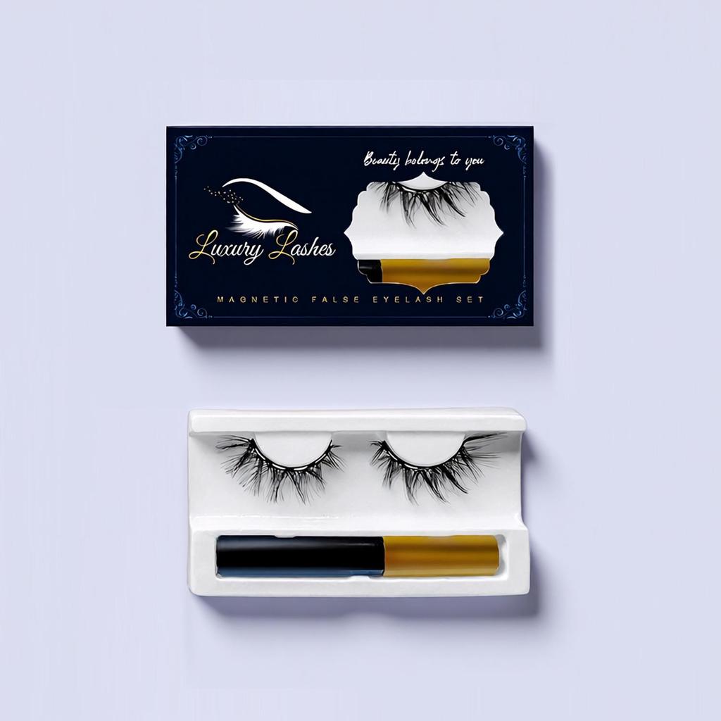 Magnetisches Set mit natürlichen, simulierten künstlichen Wimpern: 3 Paar mit abgewinkeltem Flügeldesign