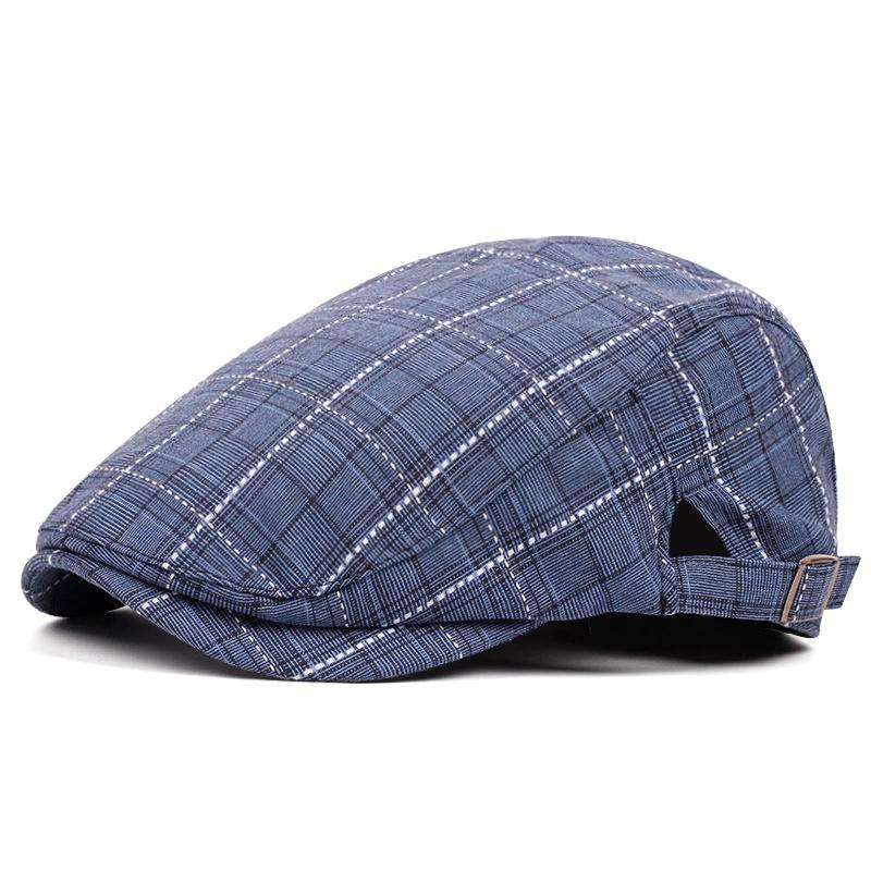 Spring and Summer Thin Breathable Cap Men's British Retro Beret Women's Bud Top Hat Casual Plaid Visors Hat for Dad