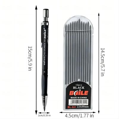 2.0mm Mechanical Pencil Set 2B Automatic Pencils with Black Lead Refills for Draft Drawing, Writing, Crafting, Art Sketch