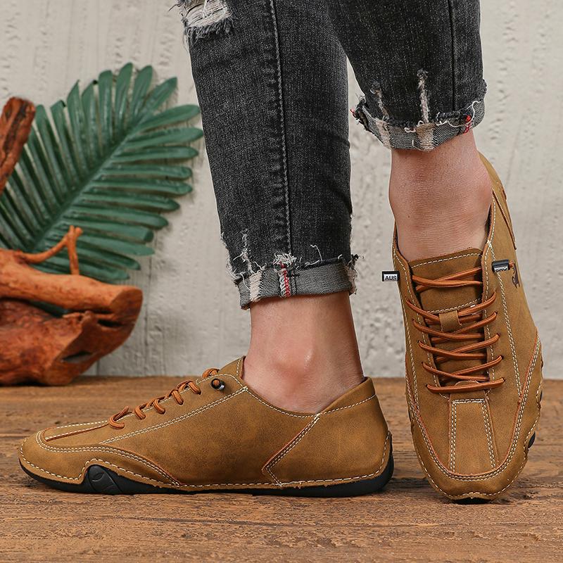 Fashion Spring Men Low Cut Leather Sneaker Soft Soled Loafers Anti Slip Flat Bottom Casual Shoes Large Size Zapatillas Para Hombre 2025