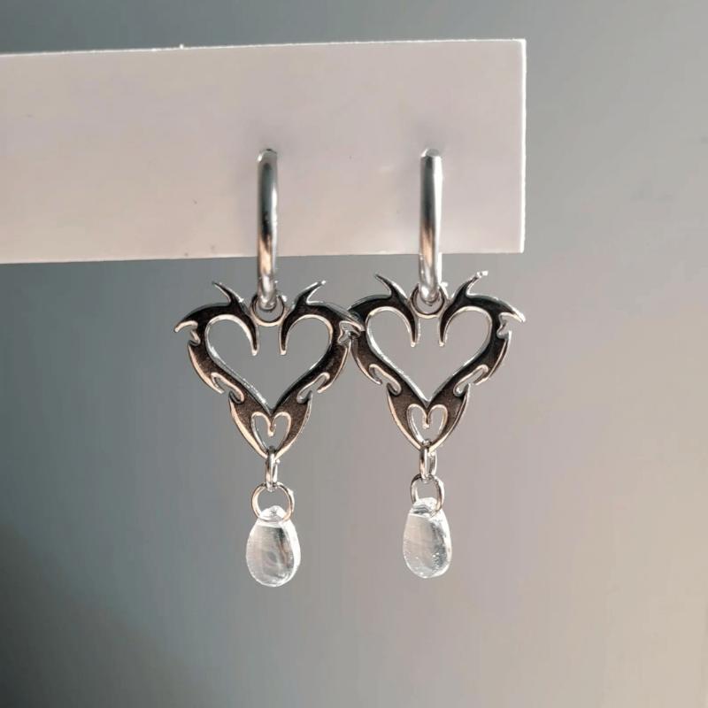 Stainless Steel Star Heart Dangle Earrings Gothic Punk Hollow Drop Hoop Earrings For Women Men Y2K Jewelry
