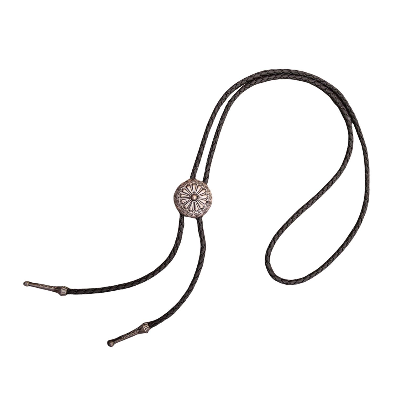 

Чоловічий західний краватка-боло з металевою підвіскою з квітковим візерунком, регульований шкіряний шнурок, вінтажне намисто, ланцюжок для сорочки B