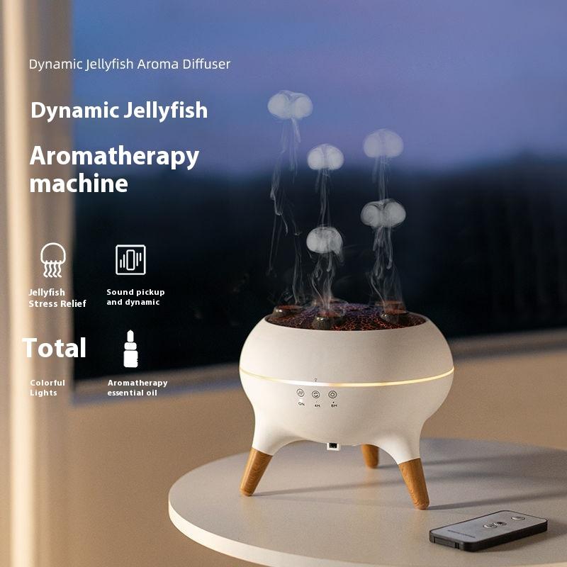 Silent atomized aromatherapy and exhalation circle jellyfish colorful atmosphere light birthday gift voice-controlled humidifier technology