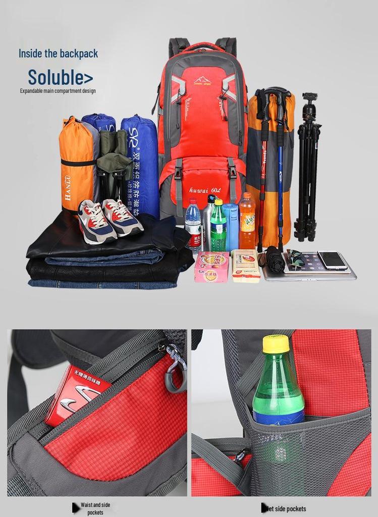 60L Large Capacity Double Shoulder Hiking Backpack for Outdoor Travel, Camping, and Cycling