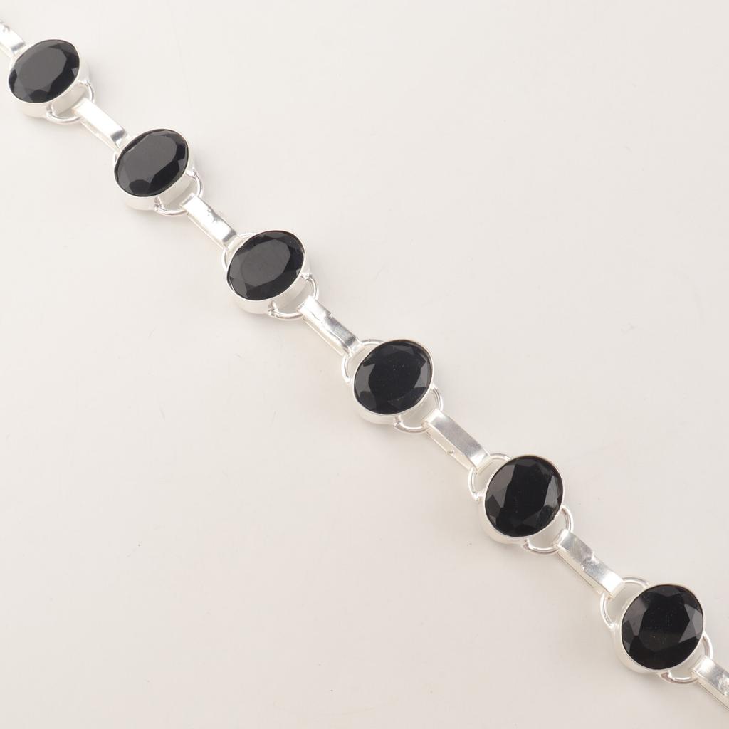 Sällsynt Svart Onyx Ädelsten 925 Sterling Silver Smycke Kedja Armband 9" För Flickor RB-6-