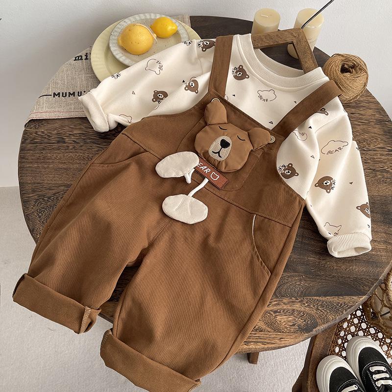 

Spring Boys Cartoon Overalls Set: Long-Sleeved, Two-Piece Infant & Toddler Outfit 110cm кавовий