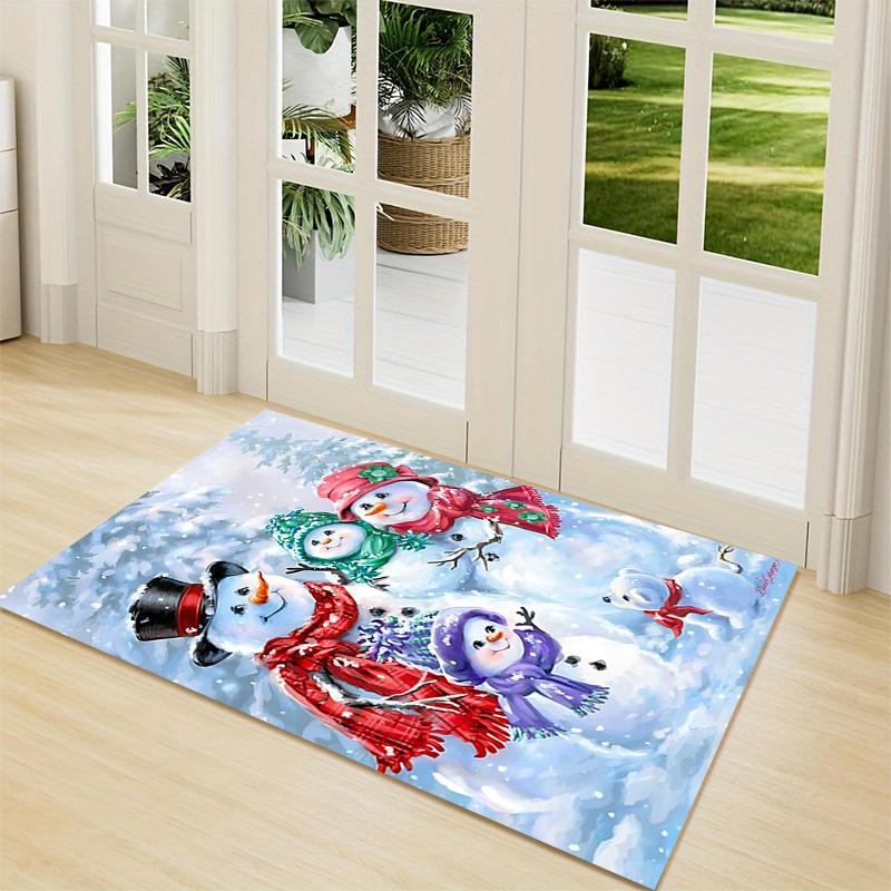 Snowy Winter Family Carpet Rug Soft Washable Anti Slip Home Living Room Sofa Mats Personalized Christmas Rug