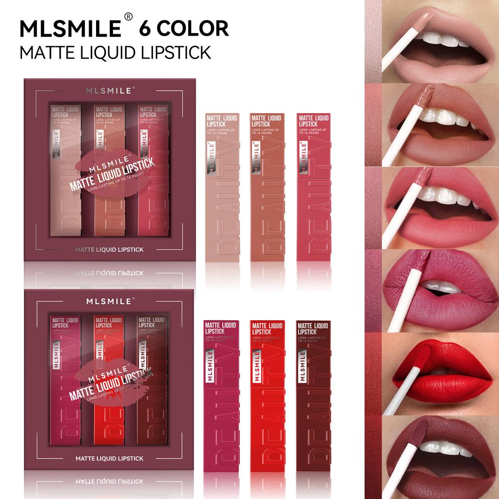 3pcs Non-stick Matte Lip Glaze Set Long Lasting Lip Stain Makeup Lip Gloss Matte Lipstick Liquid Soft Mist Lip