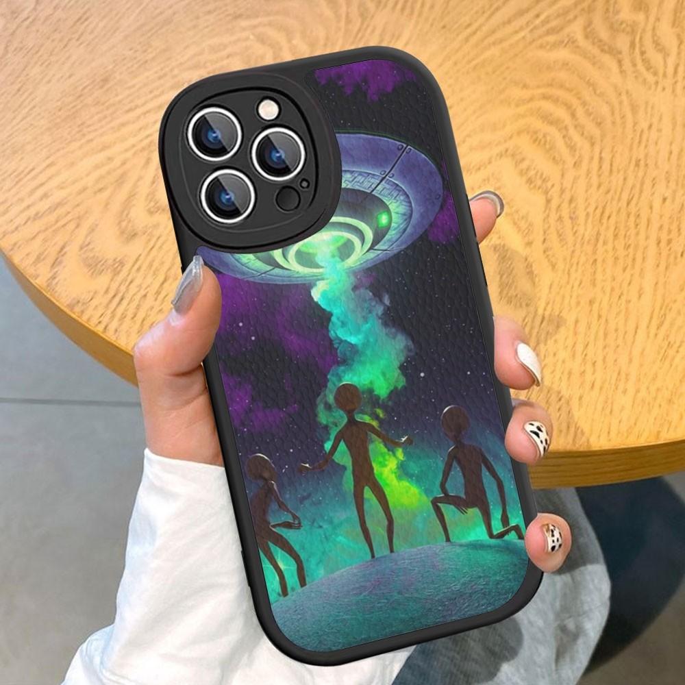 Estetyka Uroczy Kreskówkowy obcy kosmiczny Etui na telefon Twarda Skóra Dla iPhone 14 13 12 Mini 11 14 Pro Max Xs X Xr 7 8 Plus Fundas