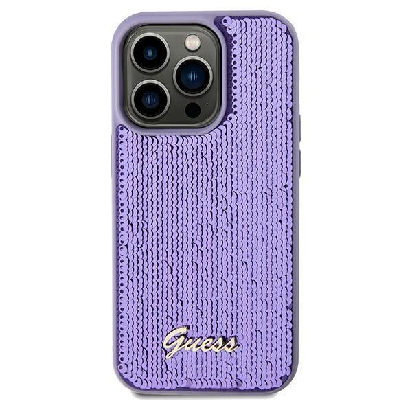 Guess Guhcp14Lpsfdgsu Iphone 14 Pro 6.1 Fioletowy/Purple Twarde Etui Metalowy Napis Z Cekinami