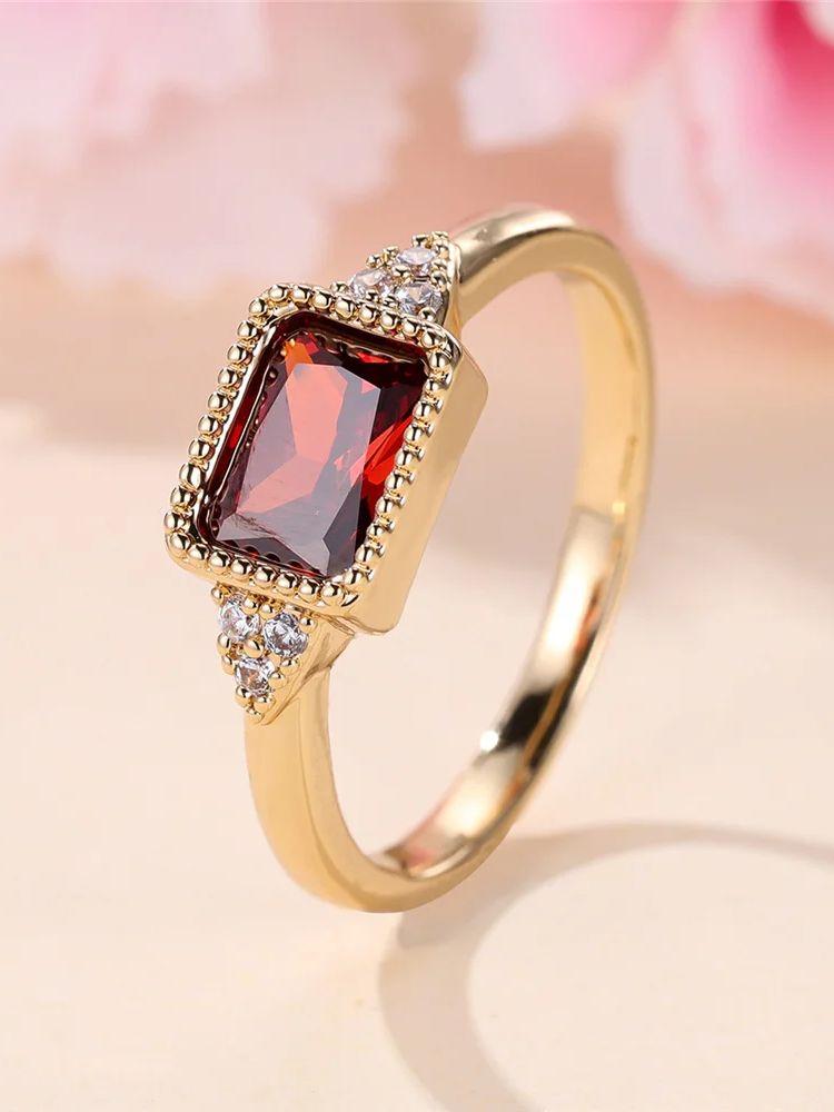 

Trendy Red Zircon Squarel Crystal Vintage Gold Color Wedding Bands Engagement Rings For Women Men Minimalist Jewelry 6