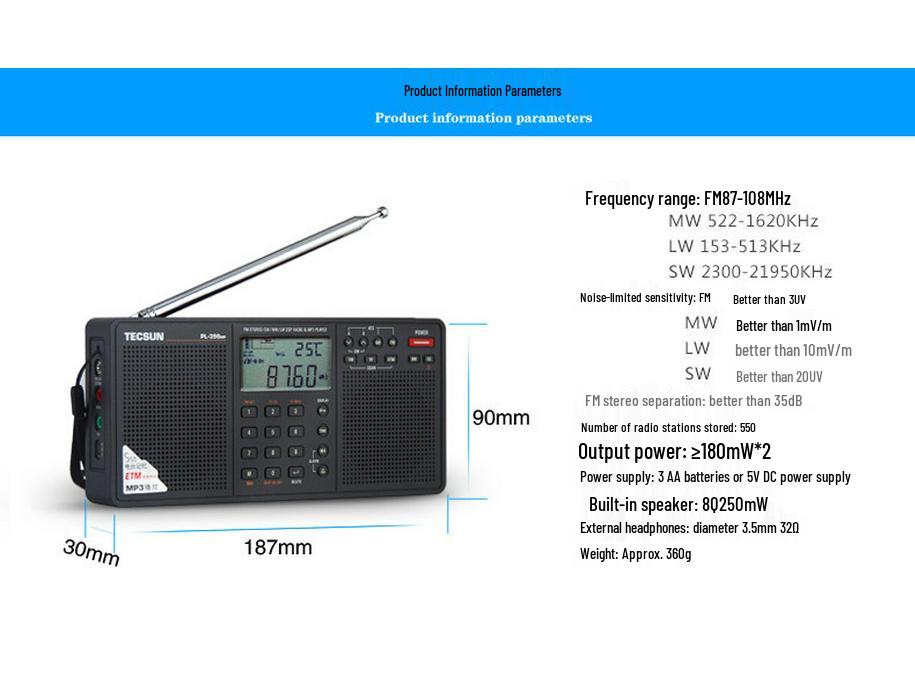 Tecsun PL-398MP Full Band Radio with MP3 Card Speaker for Seniors