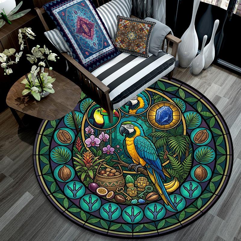 Jungle Parrot Glass Round Area Rug Under Office Chairs Bedroom Living Room Home Decor