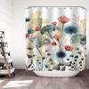1Pc Elegant Floral Ink Wash Painting Shower Curtain, High-End Polyester Bathroom Decor With Hooks, Machine Washable