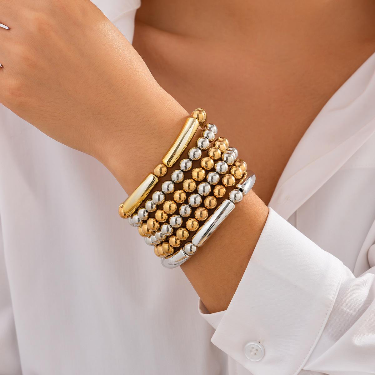 

Stylish European & American Irregular Pearl & CCB Beaded Bracelet Set