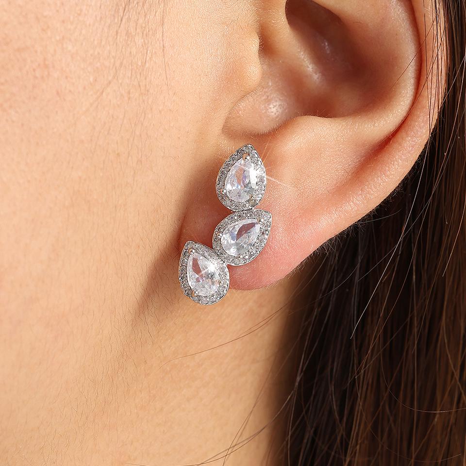 ZAKOL Luxury Shiny Zircon Leaf Stud Earrings For Women Exquisite Crystal Water Drop Ear Cuff Wrap Earring Wedding Zircon