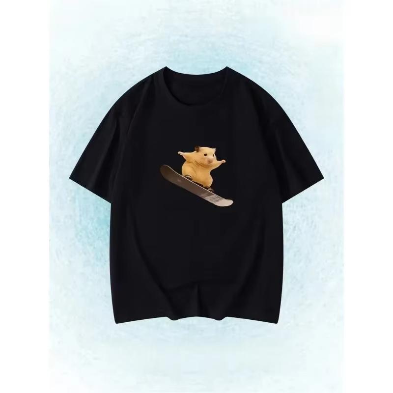 Funny Hamster Weightlifting Meme TShirt Gym Humor Graphic Tee Summer Short Sleeve Casual Streetwear Trendy Fashion Unisex Top