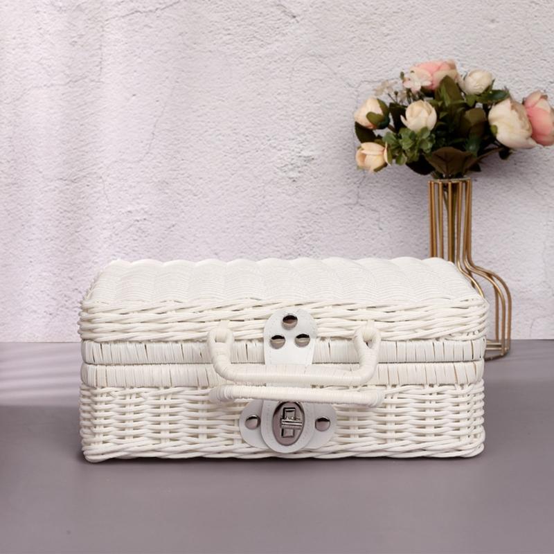 Portable Travel Toiletry Makeup Bag Woven Ratton Gift Box Cosmetic Organizer Large Capacity for Women Girls