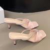 Fashion Luxury Crystal Women High Heels Slippers Bow Heeled Shoes Woman Slides Fashion Flip Flops Pumps 2025 Summer Sandalias De Mujer