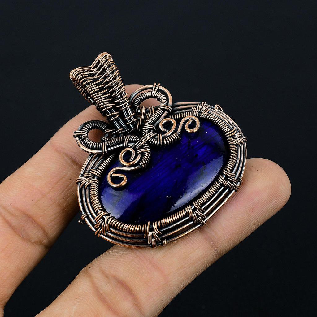 Blue Flash Labradorite Jewelry, 999 Copper Wire Wrapped Pendant, Handmade Gemstone Jewelry, Gifts For Wife Brand New Pendant