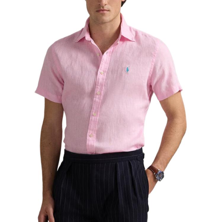 Polo Ralph Lauren Ss25 Logo Embroidered Single-Breasted Linen Short Sleeve Shirt Men shirts Light-Pink MNPOWOV1N820882-650
