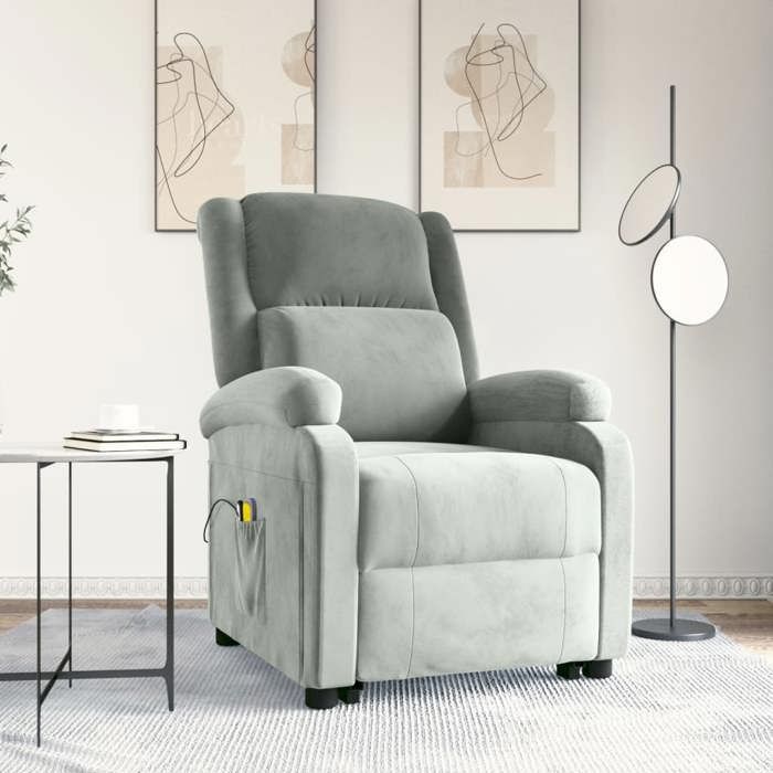 VidaXL Fauteuil de massage Gris clair Velours 3124836