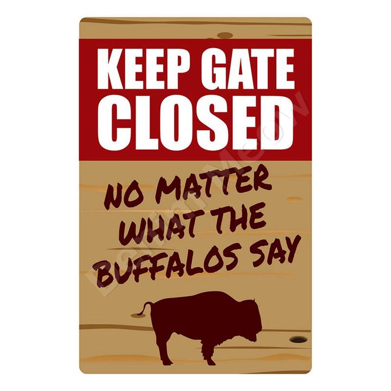 Vintage Metal Tin Sign Keep Gate Closed Funny Dog Horse Cat Sayings Wall Art Animal Lawn Garden Yard Decor