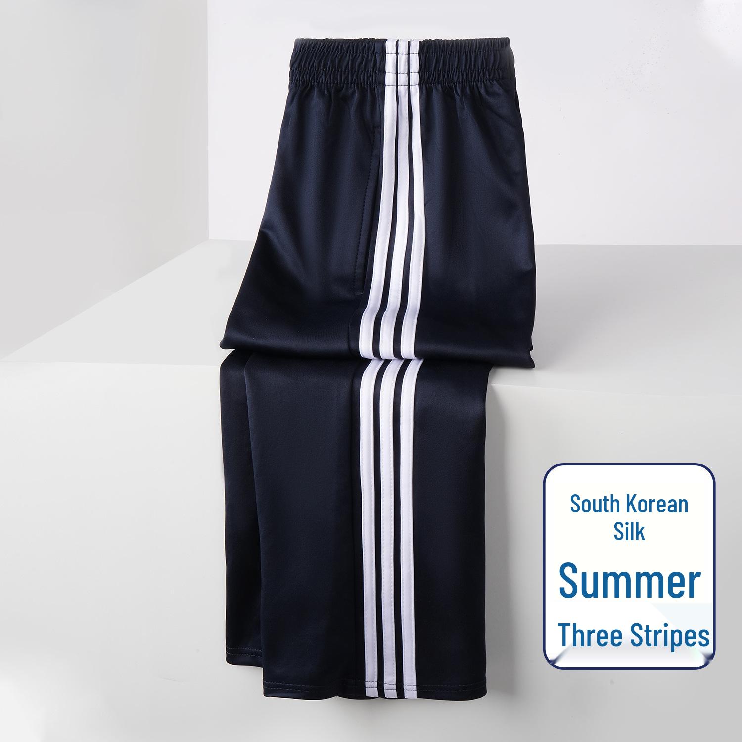 

Navy Blue School Uniform Pants for Junior High Students - South Korean Silk, Spring & Autumn, Striped Sports Style 155 cm