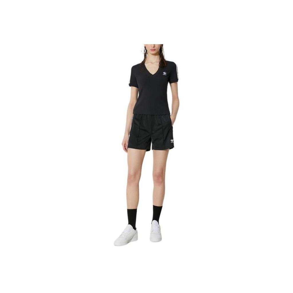 adidas Originals Striped Logo Embroidered Casual Shorts Women Bottoms Black IU2425