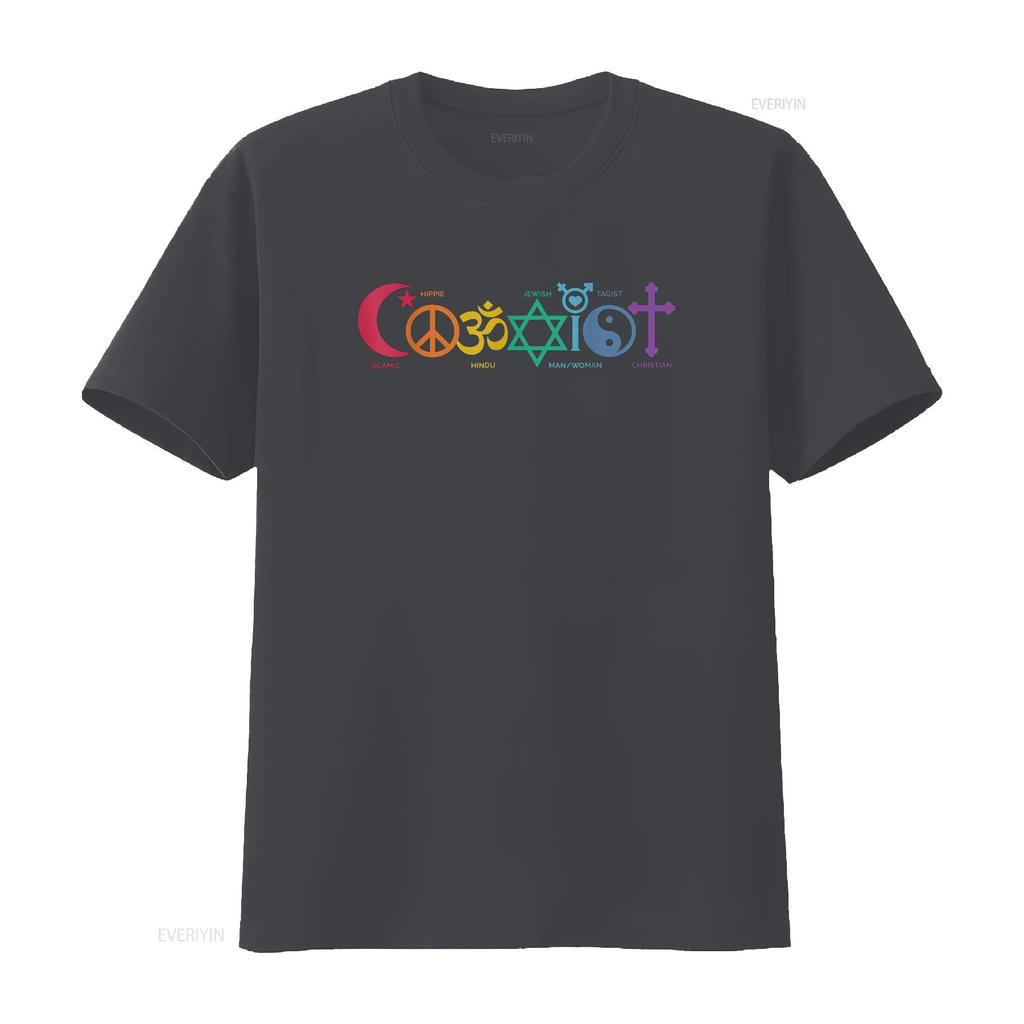 Coexist Peace Religion Equality Rights Humanity Spirituality T Shirt Vintage Washed Versatile Designer Clothes Homme Streetwear
