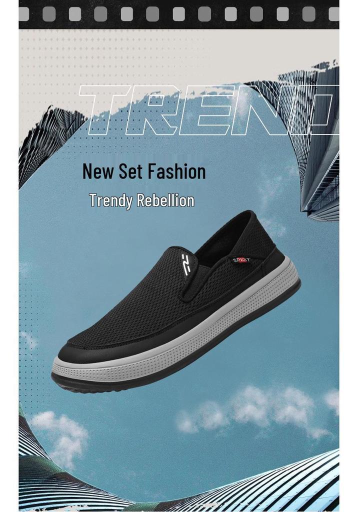 Men's Summer Slip-On Breathable Mesh Shoes - Old Beijing Cloth, Odor-Free, Casual Style
