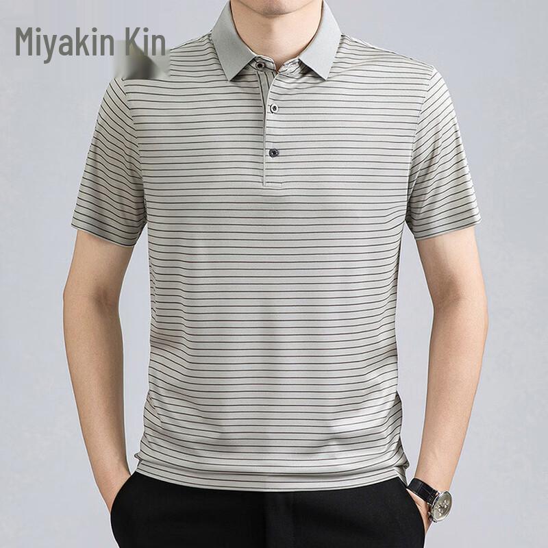 Men s Cool-Touch Silk & Acetate Blend Striped Polo T-Shirt 120