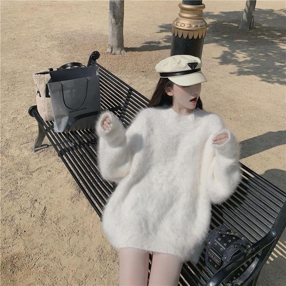 Dámský středně dlouhý kašmírový svetr z norkové příze 2025: Podzimní/Jarní Volný, Fleecem Podšitý, Silný Pletený Kardigan